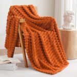 Excervent Solid Striped Flannel Fleece Blanket (40x50 inches, Burnt Orange) Cozy... - Image 2