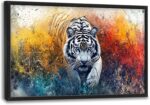 Extra Large Framed Abstract White Tiger Wall Art,Oversized Colorful Cool Tiger W... - Image 2