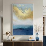 Extra Large Framed Blue and Gold Abstract Wall Art for Living Room, Modern Minim... - Image 2