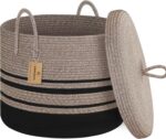 Extra Large Woven Basket with Lid, 18" X 14" Wicker Blanket Storage Basket Livin... - Image 2