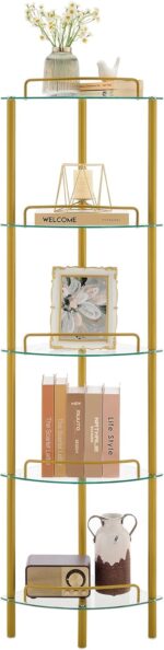 FAVOOSTY 5-Tier Corner Shelf Stand, Gold Corner Bookshelf, Bathroom Organizer, P... - Image 2