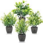 FAVOWREATH 4 Pack Fake Plants Ceramic Mini Artificial Greenery Potted Plants for... - Image 2
