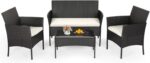 FDW | 4-Piece Patio Furniture Set | Black | Outdoor Wicker Furniture with Coffee... - Image 2