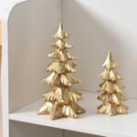 FESTGLOX Gold Christmas Tree Figurines, Small Resin Christmas Trees Home Decor, ... - Image 2