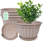 FGstyle 10 Inch Plants Pot,4 Pack Flower Pots,Planters Pot with Drainage Hole & ... - Image 2