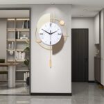 FILLOVE Large Decorative Wall Clock with Pendulum for Living Room, Matte White H... - Image 2