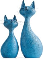 FJS Modern Cat Statues Decor, 8.7" H Navy Blue Cat Sculptures Shelf Table Home D... - Image 2
