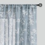 FMFUNCTEX Linen Sheer Curtains for Bedroom, Blue White Blossom Print Curtains 84... - Image 2