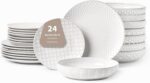 FOBENTA 24-Piece Embossed Ceramic Dinnerware Set–8 Dinner Plates, 8 Salad Plates... - Image 2