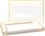 FOCUSLINE 8 PCS Plastic Serving Trays for Party, Clear and Gold Rim Serving Plat... - Image 2