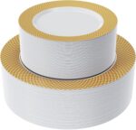 FOCUSLINE Gold Plastic Plates Set of 102, Disposable Plates with Gold Grid Rim 5... - Image 2