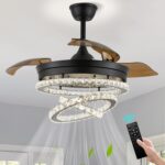 FRIXCHUR 42" Modern Crystal Chandelier Ceiling Fan with Retractable Blades LED L... - Image 2