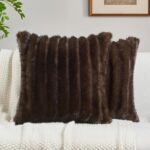 FUTEI Pack of 2 Faux Mink Fur Throw Pillow Covers 20x20 Inch Soft Fluffy Dyeing ... - Image 2