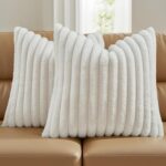 FUTEI Pack of 2 Solid Faux Fur Plush Throw Pillow Covers 18x18 Inch Soft Fluffy ... - Image 2