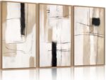 FWIEXA Modern Abstract Canvas Wall Art Set of 3, Framed Neutral Wall Decor, Larg... - Image 2