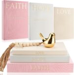 Faccito Set of 3 Linen Decorative Books Set Includes Gold Bird and Wooden Beaded... - Image 2