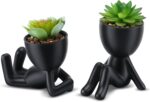 Fake Succulent, Mini Succulents Plants Artificial in Black Modern Human Shaped C... - Image 2