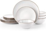 Famiware Eden Embossed Plates and Bowls Sets, Stoneware Dinnerware with Gold Tri... - Image 2