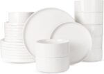 Famiware Porcelain Dinnerware Set, 24-Piece Modern Plate and Bowl Set, dish set ... - Image 2