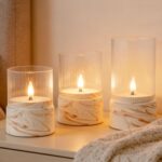 Fanna 3 Flameless LED Candles with Timer Function in Marble Texture, Battery Ope... - Image 2