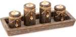 Farmhouse Coffee Table Decor Candle Holder - Romadedi Boho Wooden Tray with 4 Te... - Image 2