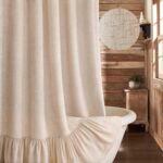 Farmhouse Shower Curtain with Ruffle Hem Linen Beige Shower Curtains for Bathroo... - Image 2