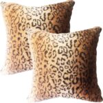 Faux Fur Throw Pillows, Set of 2 Decorative Square Couch Pillow Covers, Leopard ... - Image 2