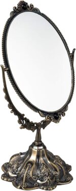 Feyarl Small Metal Vintage Makeup Mirror Floral Tabletop Oval Vanity Swivel Doub... - Image 2