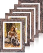 Fixwal 5x7 Picture Frames Set of 5, Rustic Brown Wood Grain with Tempered Real G... - Image 2