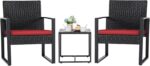 Flamaker 3 Pieces Wicker Patio Furniture Outdoor Modern Rattan Chair Conversatio... - Image 2