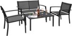 Flamaker 4 Pieces Outdoor Patio Furniture Textilene Modern Conversation Black Bi... - Image 2