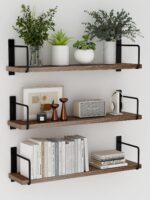 Floating Shelves - 24 Inch Wall Mounted Set of 3 Rustic Wood Shelves for Wall De... - Image 2