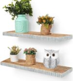 Floating Wall Shelves – Set of 2 Decorative Wood Shelves with Mosaic Tile Border... - Image 2