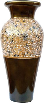 Floor Vase, 18 Inch Mosaic Vase – Tall Cylinder Made of Brass with Dandelion and... - Image 2