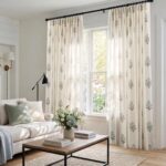 Floral Pinch Pleated Linen Farmhouse Curtains, Blue Green French Country Cottage... - Image 2