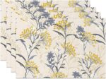 Floral Table Placemats Set of 4 Summer Flower Linen Cotton Washable Table Mats H... - Image 2