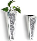 Flower Vase Crushed Diamond Mirrored Hanging Planter& Geometric Decor Mirrored C... - Image 2
