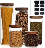 Flrolove Glass Canisters With Wooden Lids Kitchen Jars for Storage,Tea,Sugar and... - Image 2