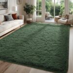 Fluffy Dark Green 8x10 Large Area Rugs for Living Room, Soft Plush Rug for Livin... - Image 2