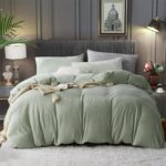 Fluffy Velvet Duvet Cover Set Sage Green Queen Size Fall Winter Soft Warm Flanne... - Image 2