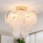 Flush Mount Ceiling Light Chandelier, Gold Glass Mid Century Modern Chandelier F... - Image 2