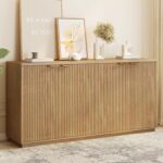 Fluted Sideboard Buffet Cabinet, 63" Wooden Credenza Storage Cabinet with 4 Door... - Image 2