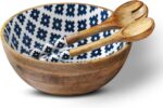 Folkulture Salad Bowl or Wooden Bowls with Serving Tongs, Large for Fruits, Cere... - Image 2