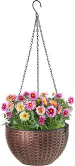 Foraineam 10.2 Inches Round Basket Hanging Planter Dual-pots Design Garden Flowe... - Image 2