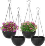 Foraineam 4 Pack Black Hanging Planters, 8.2 inch Hanging Flower Basket Planter ... - Image 2