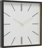 Forma Square Modern Wall Clock, 16" Minimalist Black Frame with Gold Trim, Quart... - Image 2