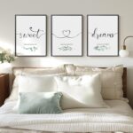 Framed 3 Piece Wall Art Bedroom, Sweet Dreams Signs Pictures Wall Decor Above Be... - Image 2