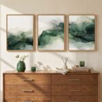 Framed Abstract Emerald Green Wall Art Bedroom, 3 Piece Modern Minimalist Waterc... - Image 2