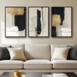 Framed Black and White Abstract Wall Art, 3 Piece Canvas Prints Paintings Artwor... - Image 2