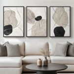 Framed Black and White Abstract Wall Art for Living Room, Large 3 Piece Neutral ... - Image 2